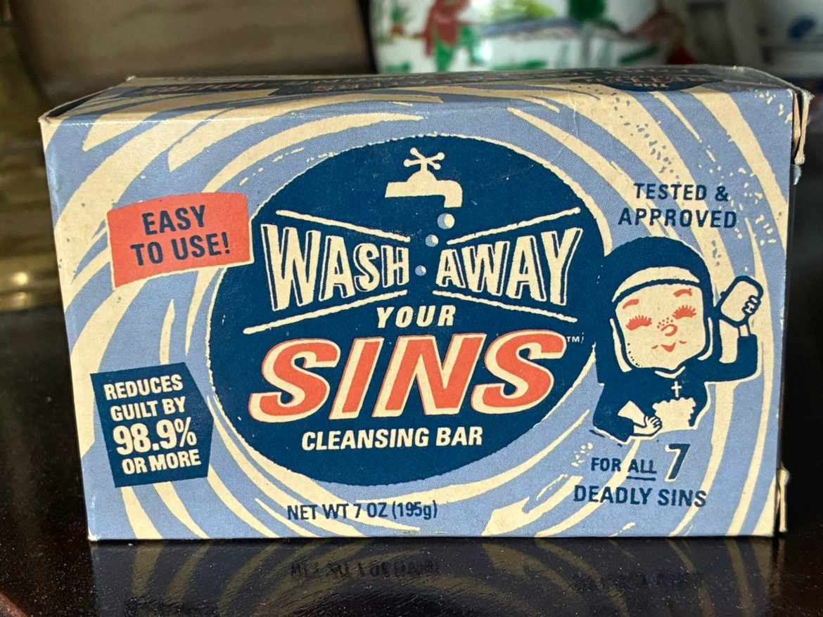 Vintage RC Catholic  “Wash Away Your Sins” Soap Religious Parody