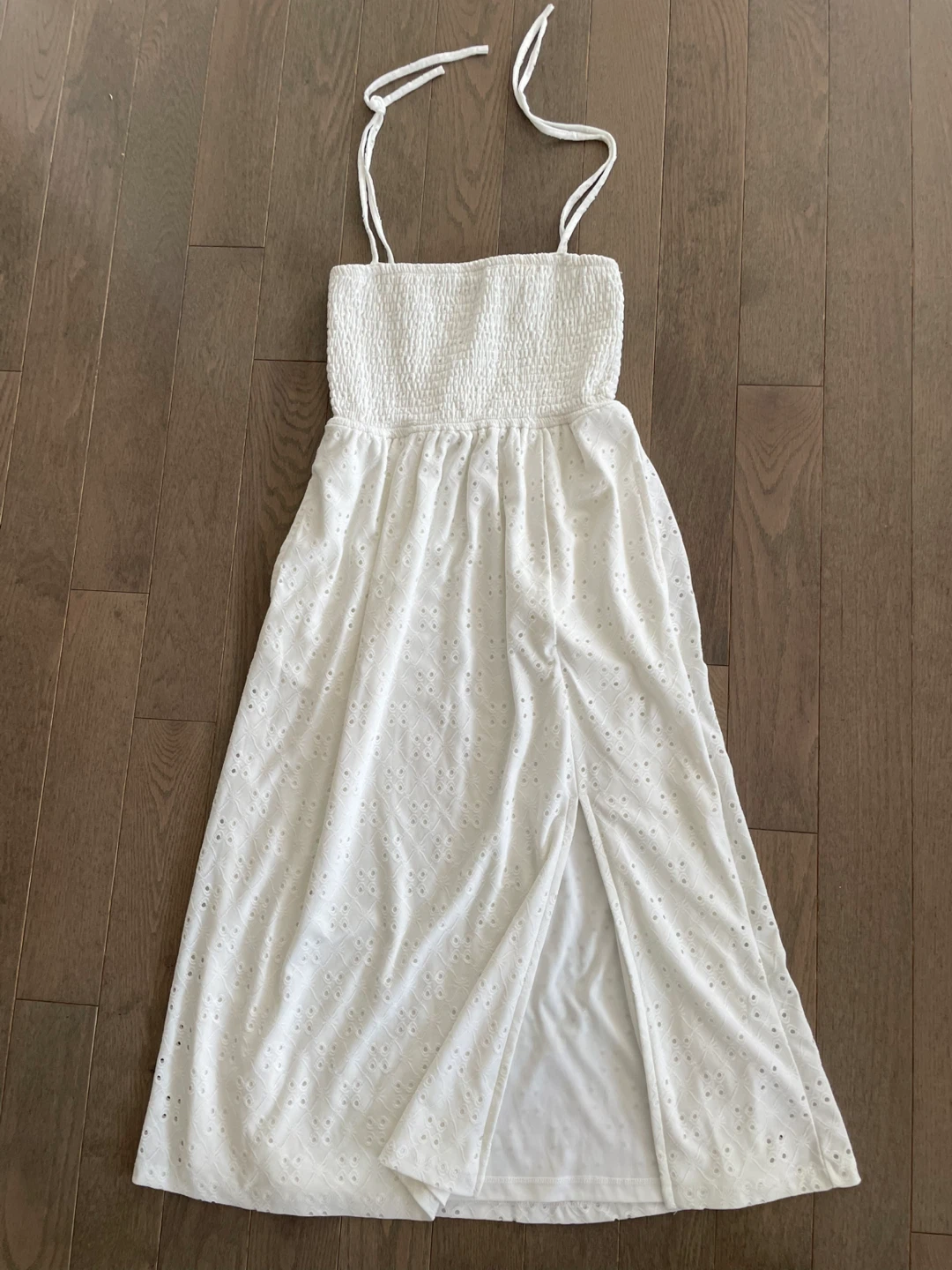 White Eyelet Halter Maxi Dress