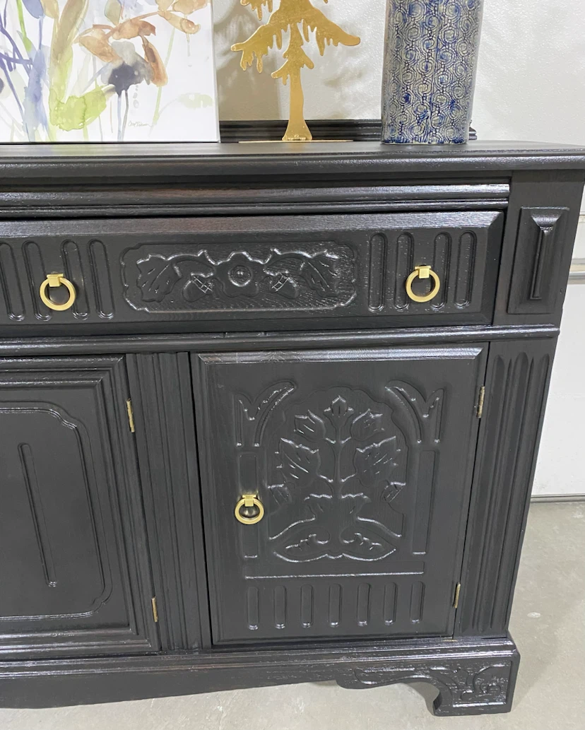 Vintage Circa 1900’s Solid Oak carved sideboard Black & Gold - photo 4