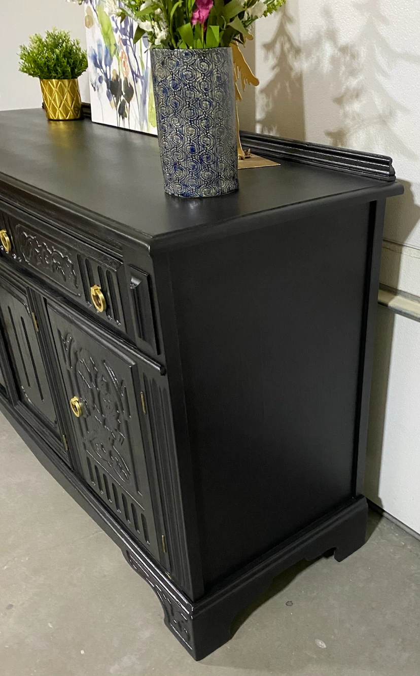 Vintage Circa 1900’s Solid Oak carved sideboard Black & Gold - photo 5