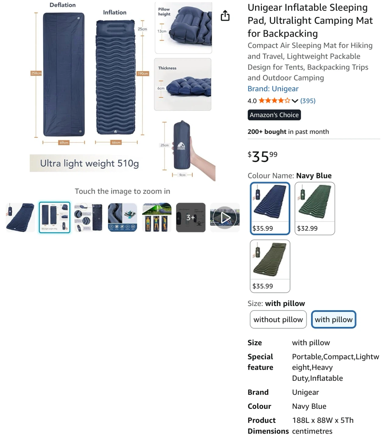 Unigear Inflatable Sleeping Pad with Pillow - photo 4