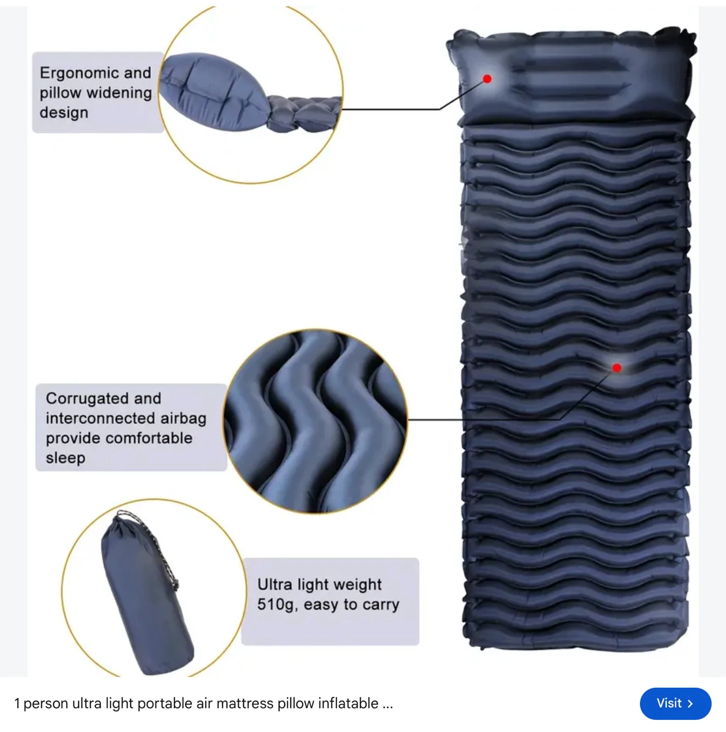 Unigear Inflatable Sleeping Pad with Pillow - photo 2