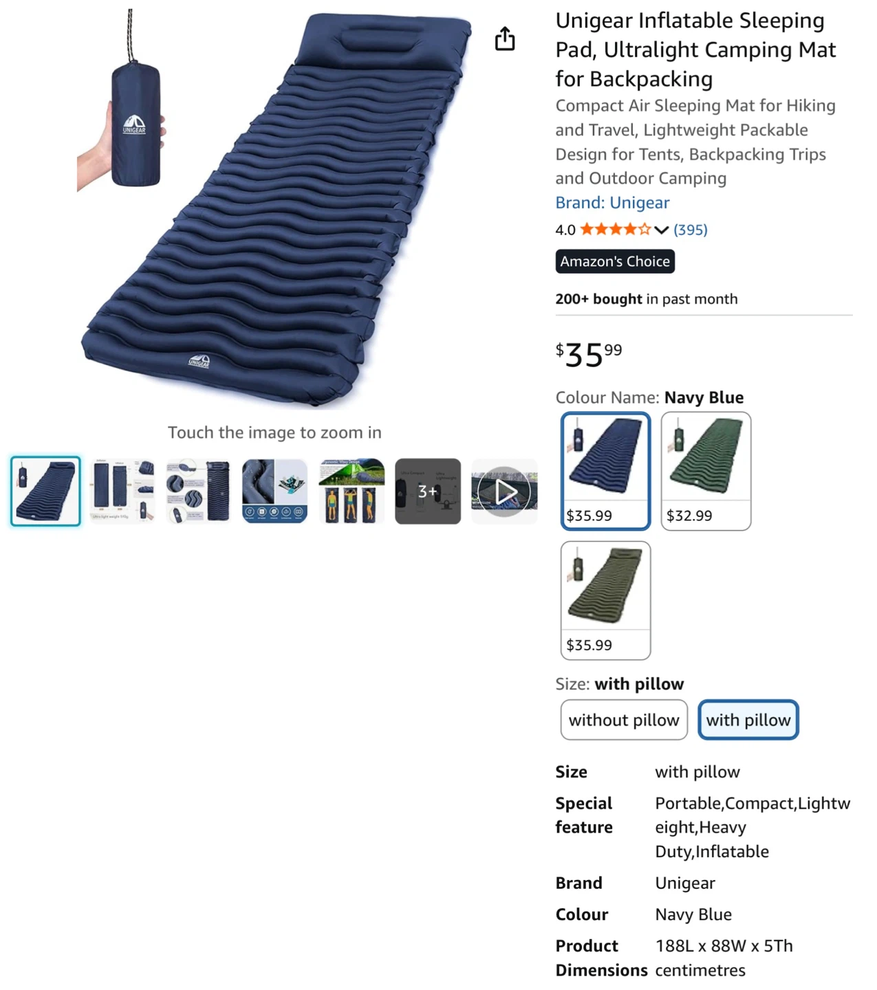 Unigear Inflatable Sleeping Pad with Pillow - photo 3