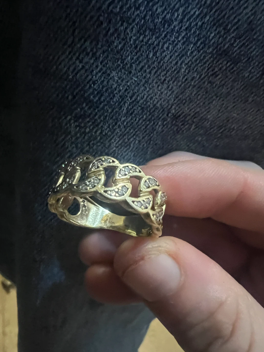 10K Gold Diamond Cuban Link Ring 30 diamonds - photo 2