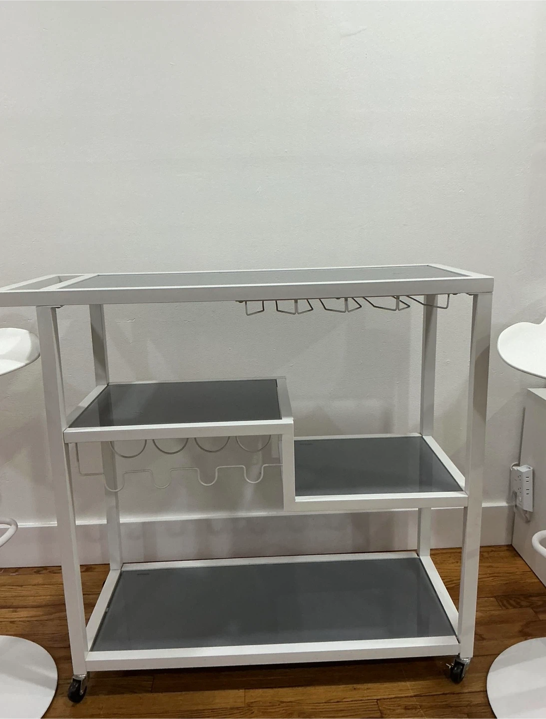 White Metal Bar Cart with Shelving and two stools for free