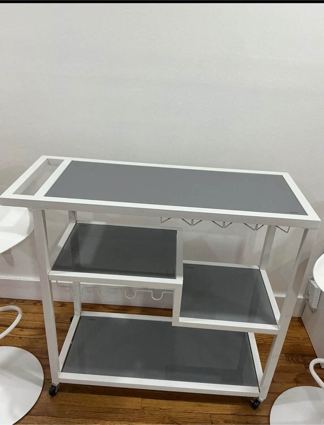 White Metal Bar Cart with Shelving and two stools for free - photo 2