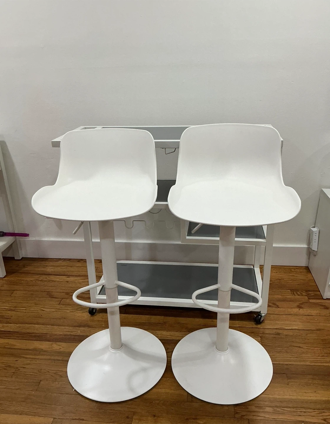 White Metal Bar Cart with Shelving and two stools for free - photo 5