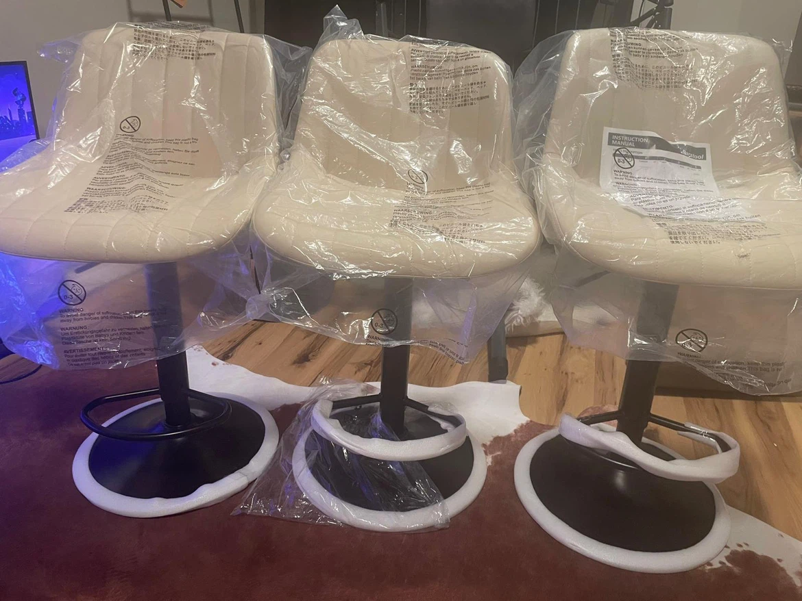 Set of 3 Cream Bar Stools