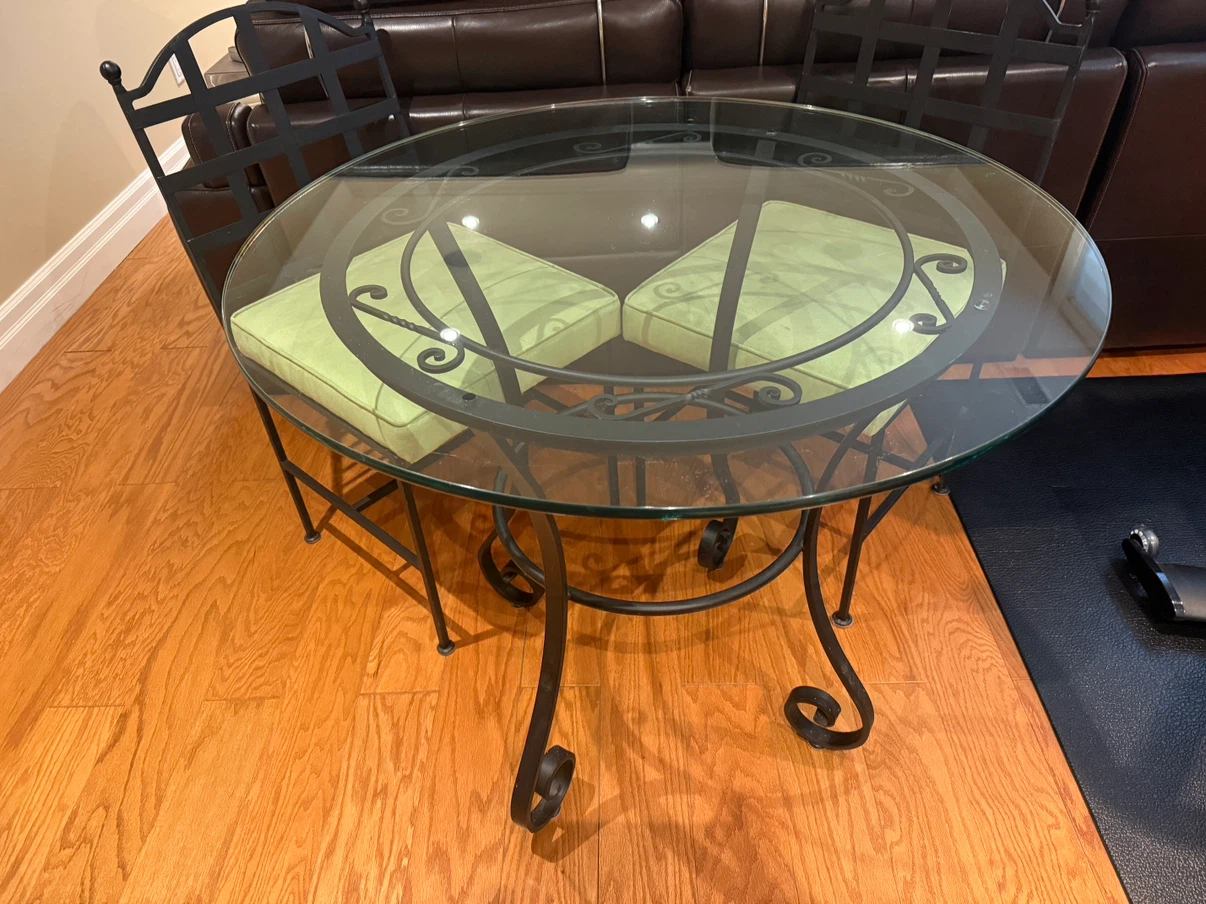 Wrought iron dining set with glass top table and 4 chairs - photo 2