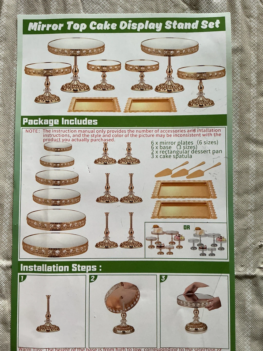 Mirror Top Cake Display Stand Set