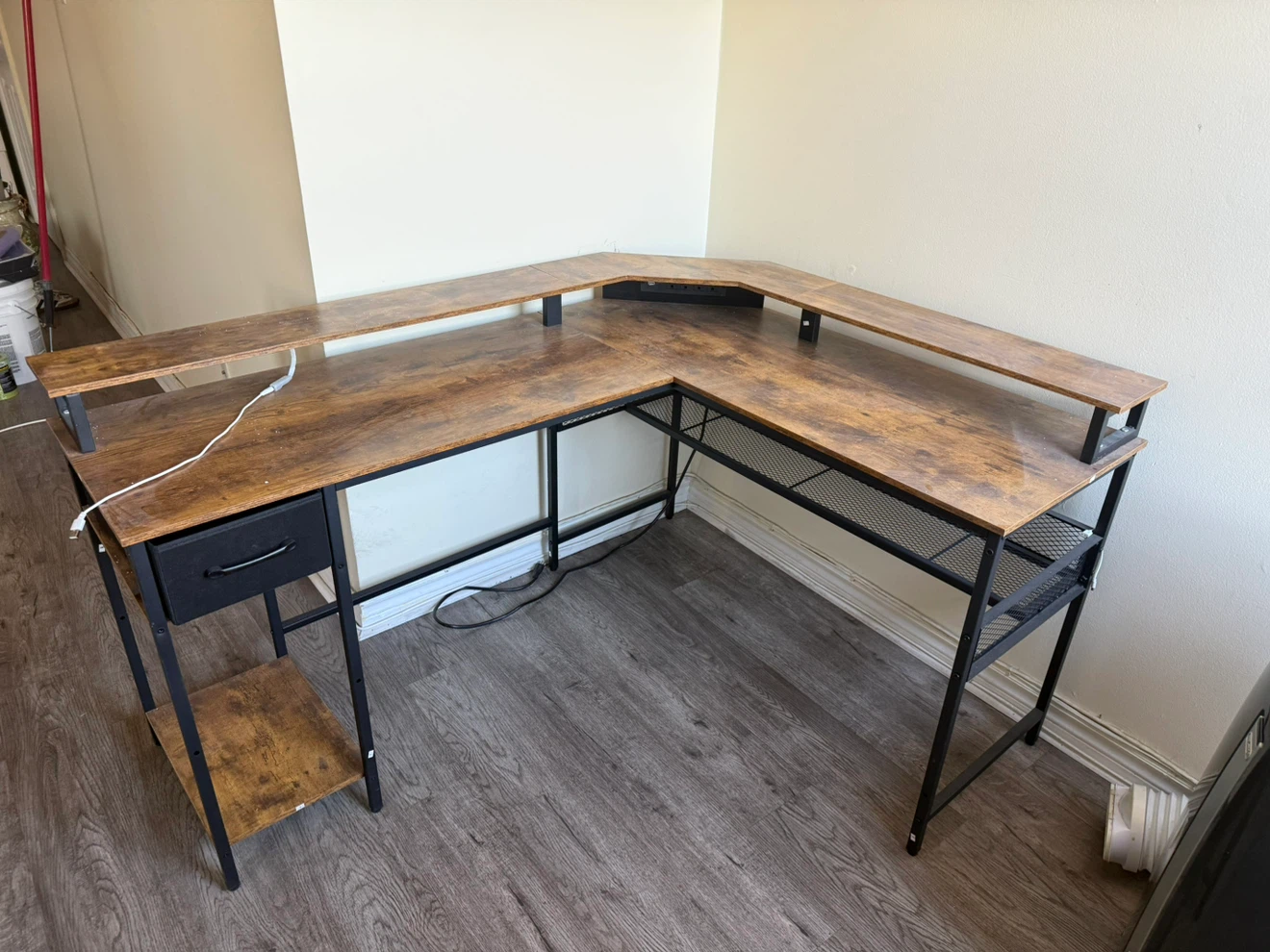 L-Shaped Corner Desk with Power Outlets - photo 2