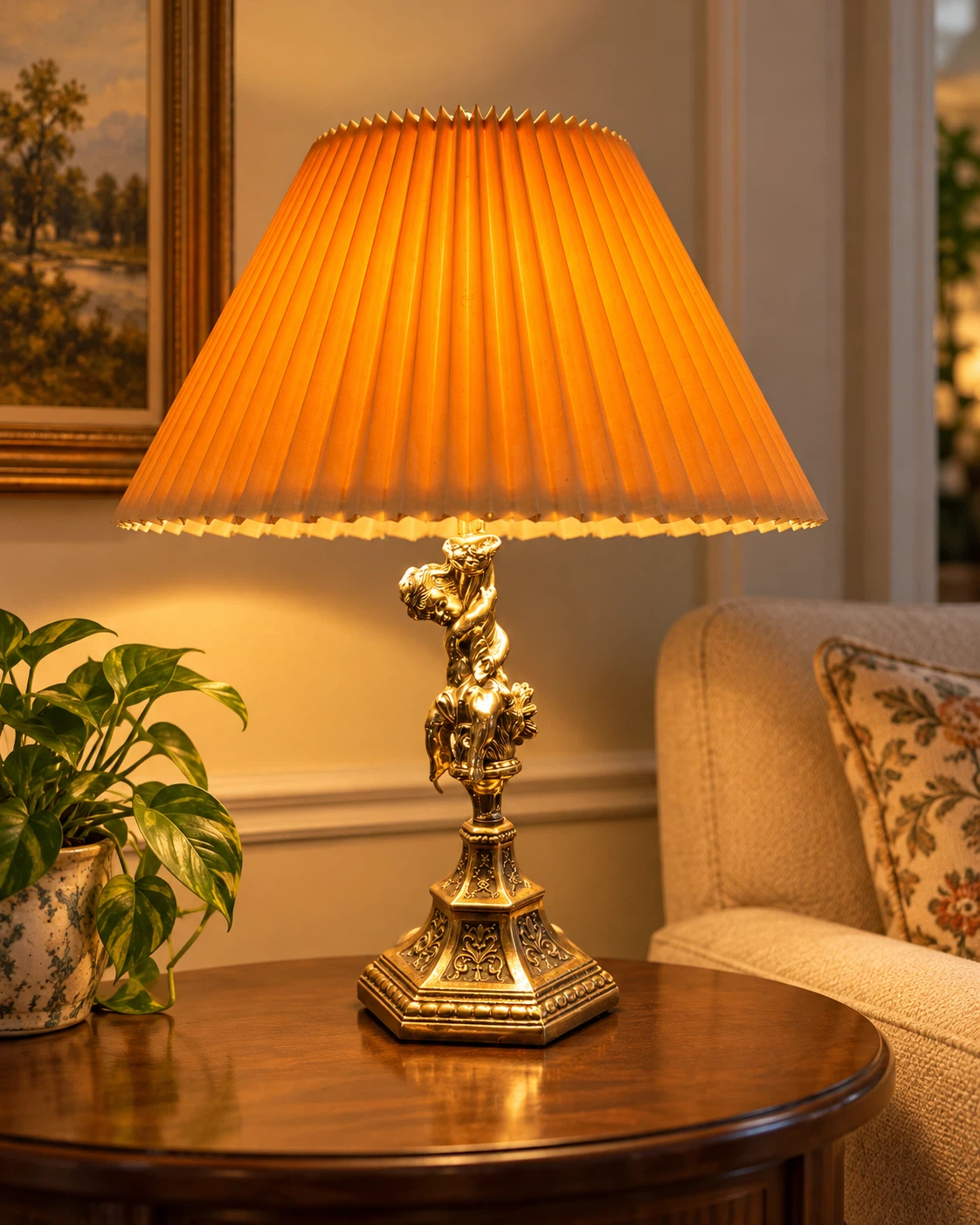 Vintage Brass Cherub Table Lamp