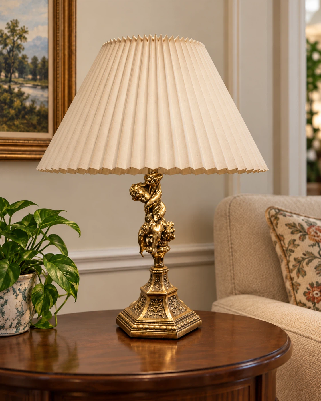 Vintage Brass Cherub Table Lamp - photo 2