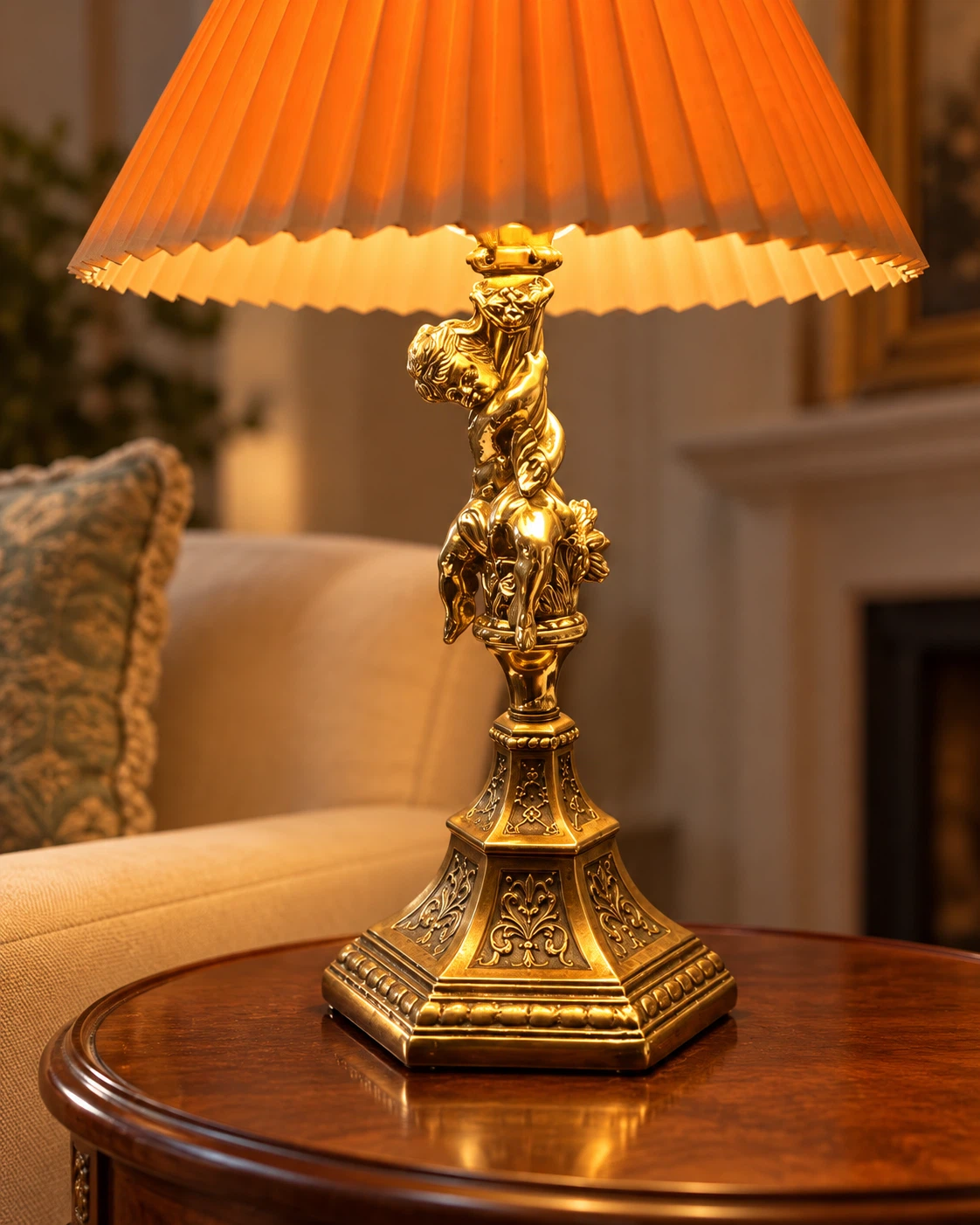 Vintage Brass Cherub Table Lamp - photo 3