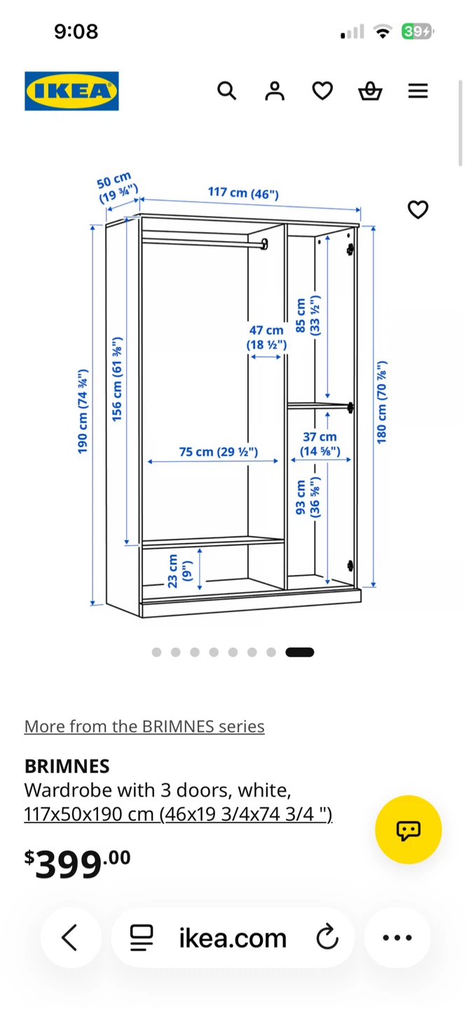 IKEA Brimnes 3-Door Wardrobe with Mirror - photo 3