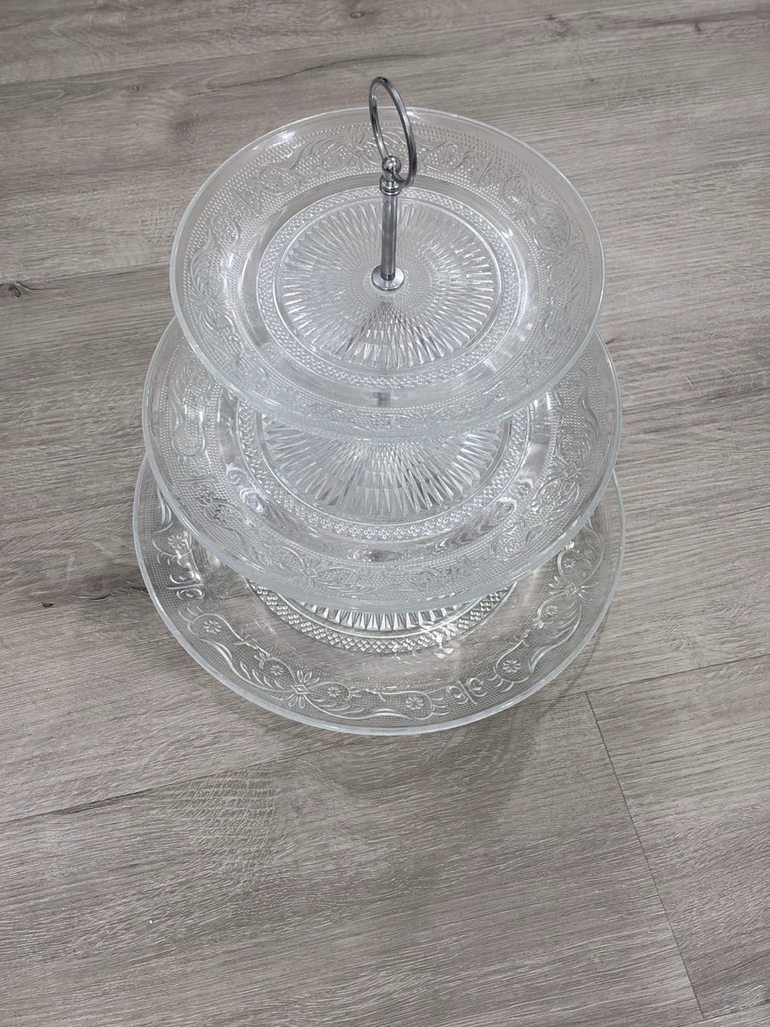 Three-Tier Pressed Glass Serving Stand