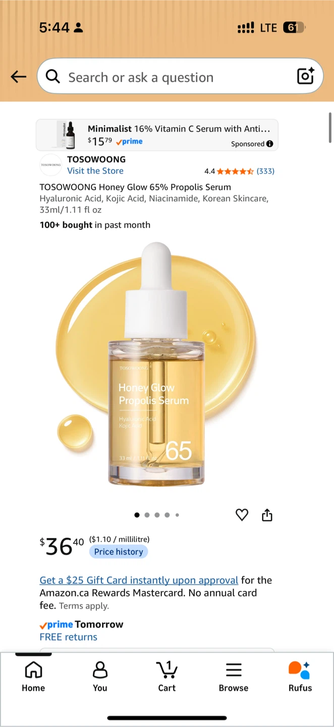 TOSOWOONG Honey Glow 65% Propolis Serum 33ml