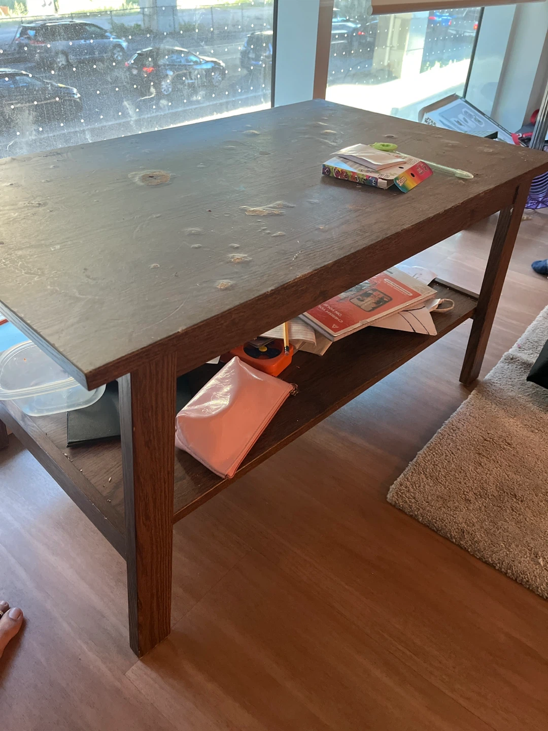 Dark Wood Coffee Table with Shelf