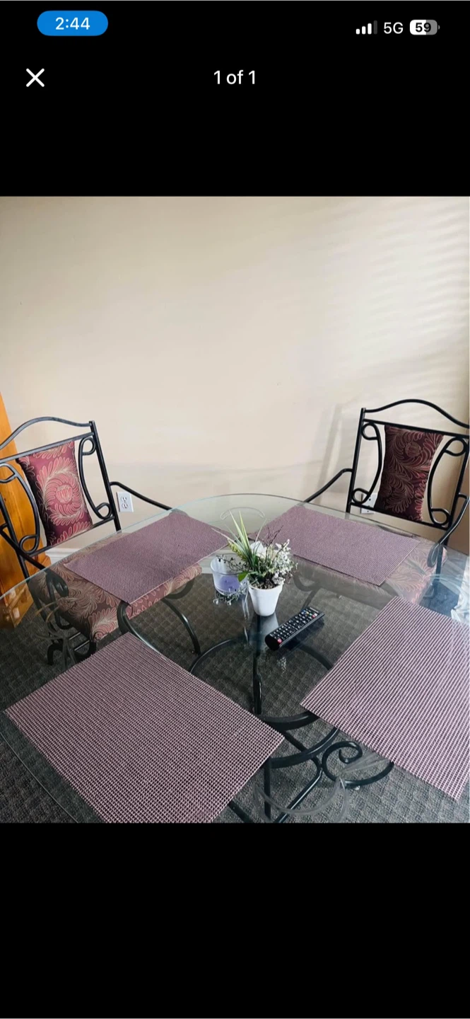 Wrought Iron Glass Top Dining Table with 4 Chairs