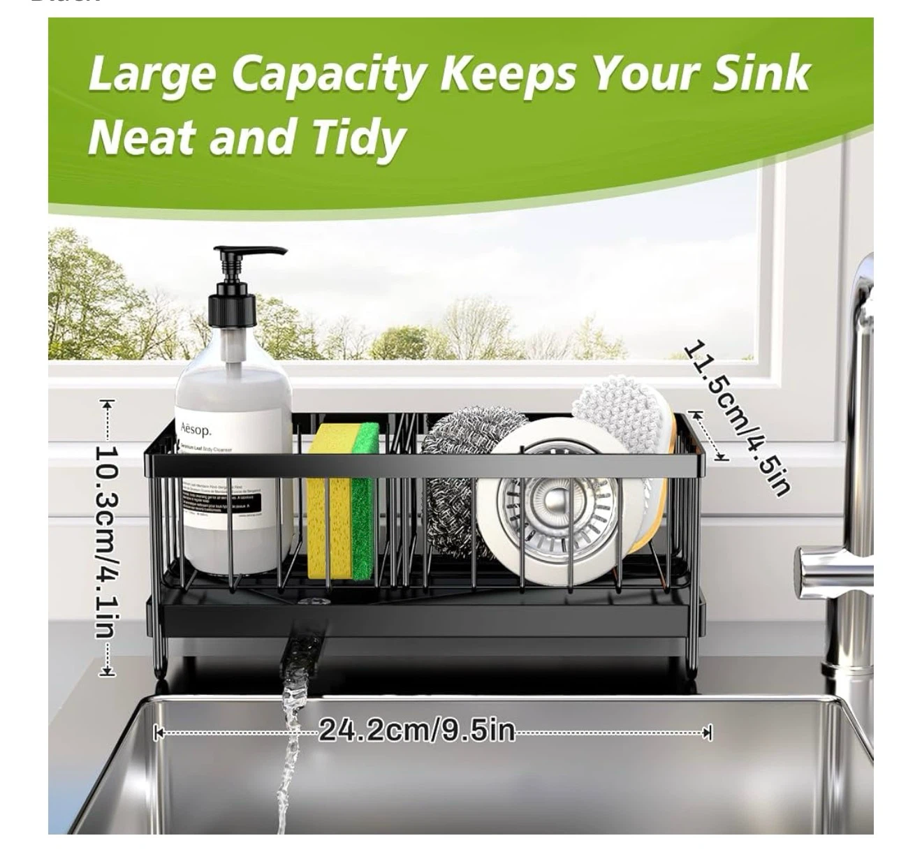 Black Kitchen Sink Sponge Caddy Organizer