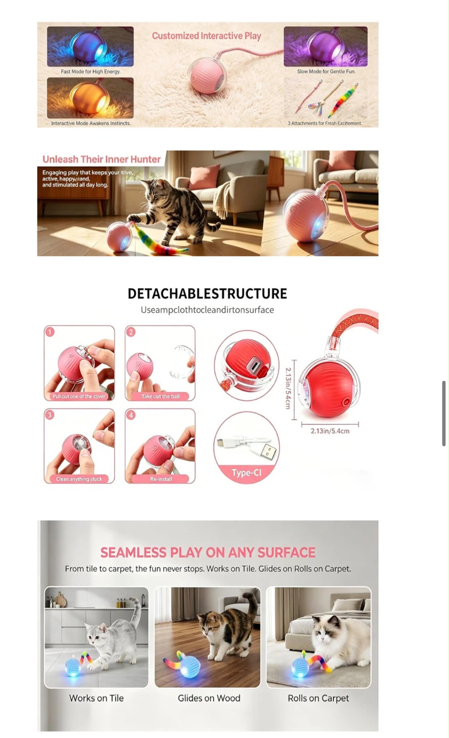 Interactive Automatic Cat Toy Ball - photo 3