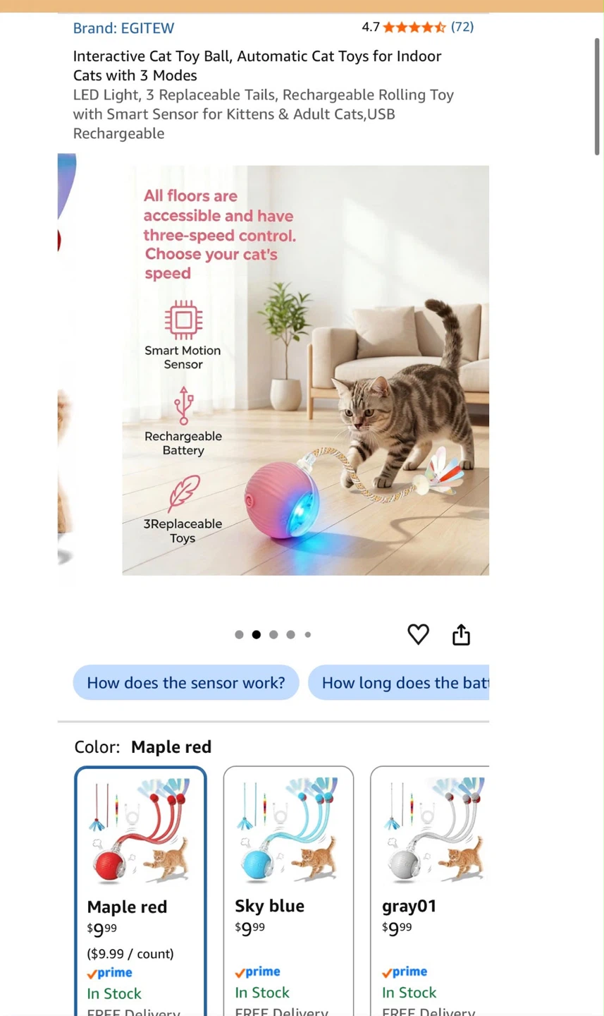 Interactive Automatic Cat Toy Ball - photo 5