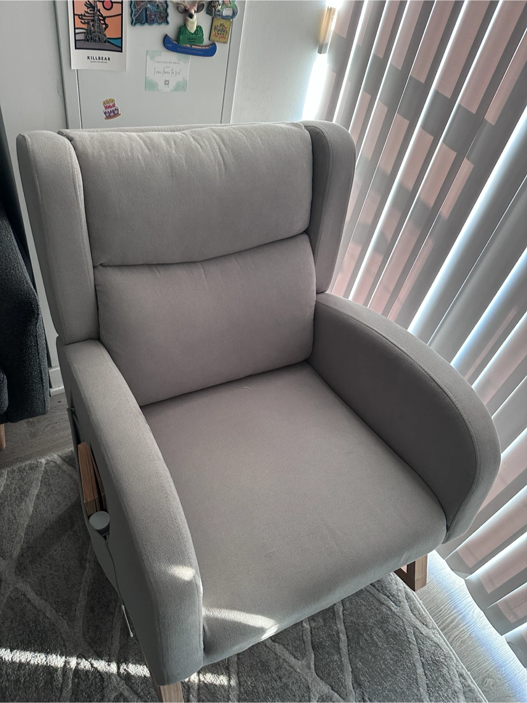 Light Grey Rocking Chair with Side Pocket