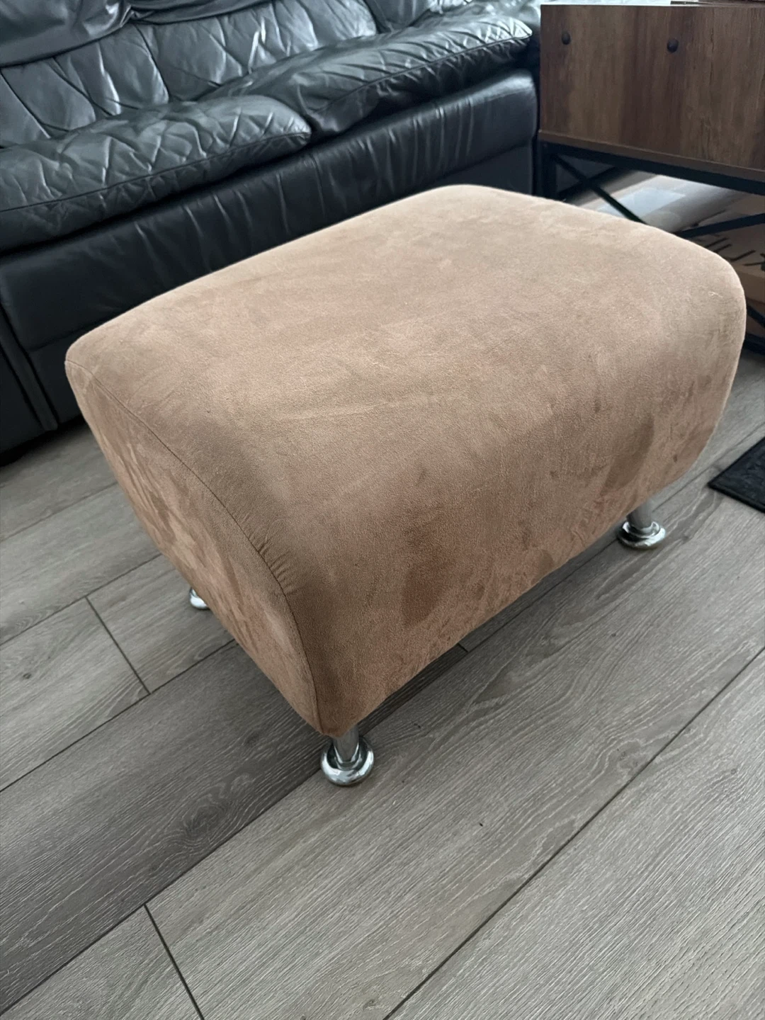 Tan Suede Upholstered Ottoman
