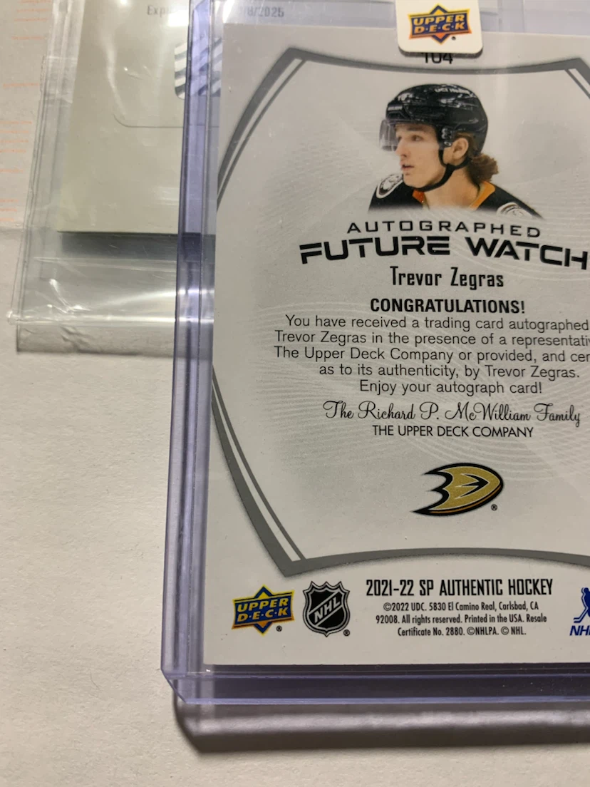 2021-22 Upper Deck SP Authentic Trevor Zegras Auto Card - photo 2