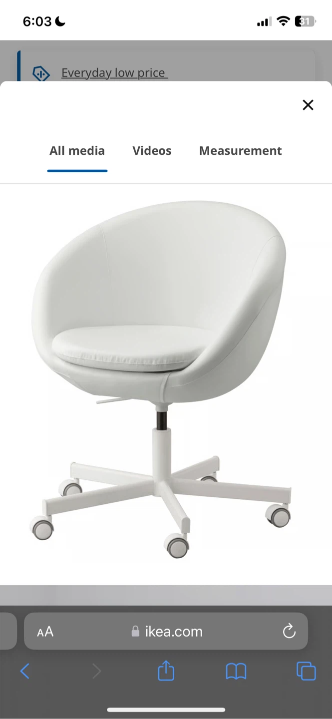 IKEA Skruvsta swivel chair in Ysane white