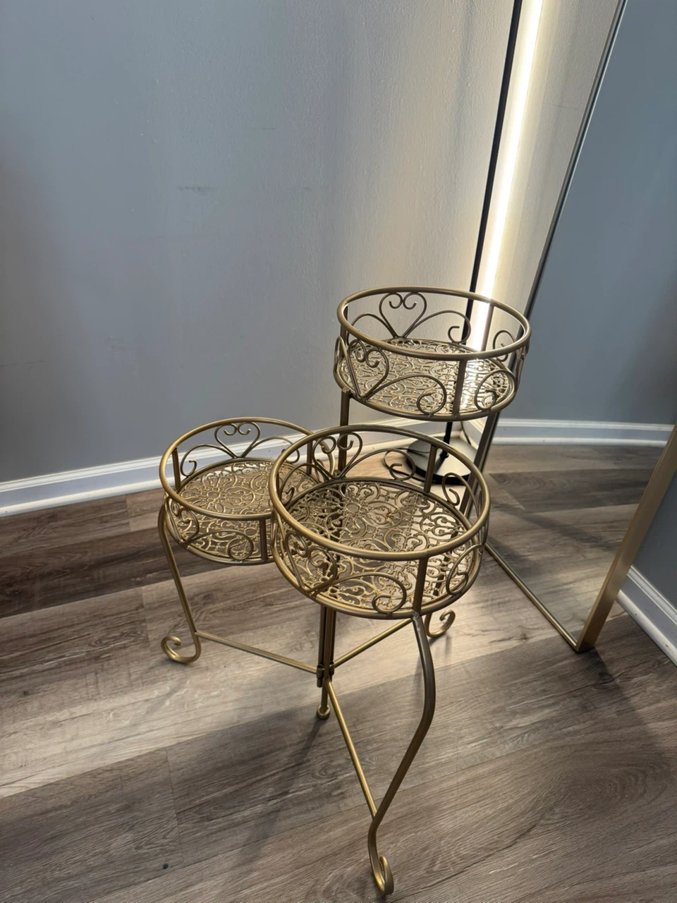 Gold Metal Three-Tier Plant Stand