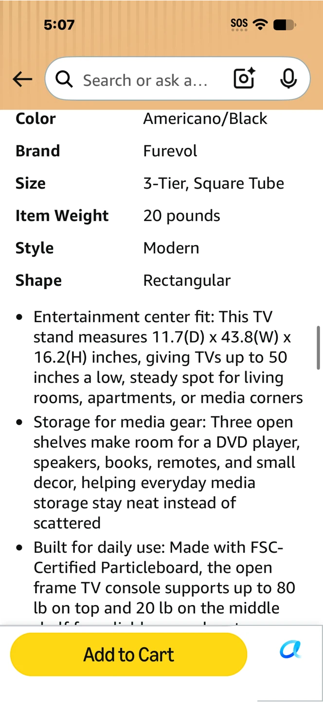 Furevol 3-Tier Modern TV Stand - photo 3