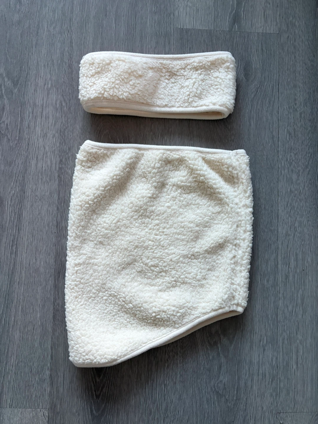 Cream Sherpa Headband and Neck Warmer Set
