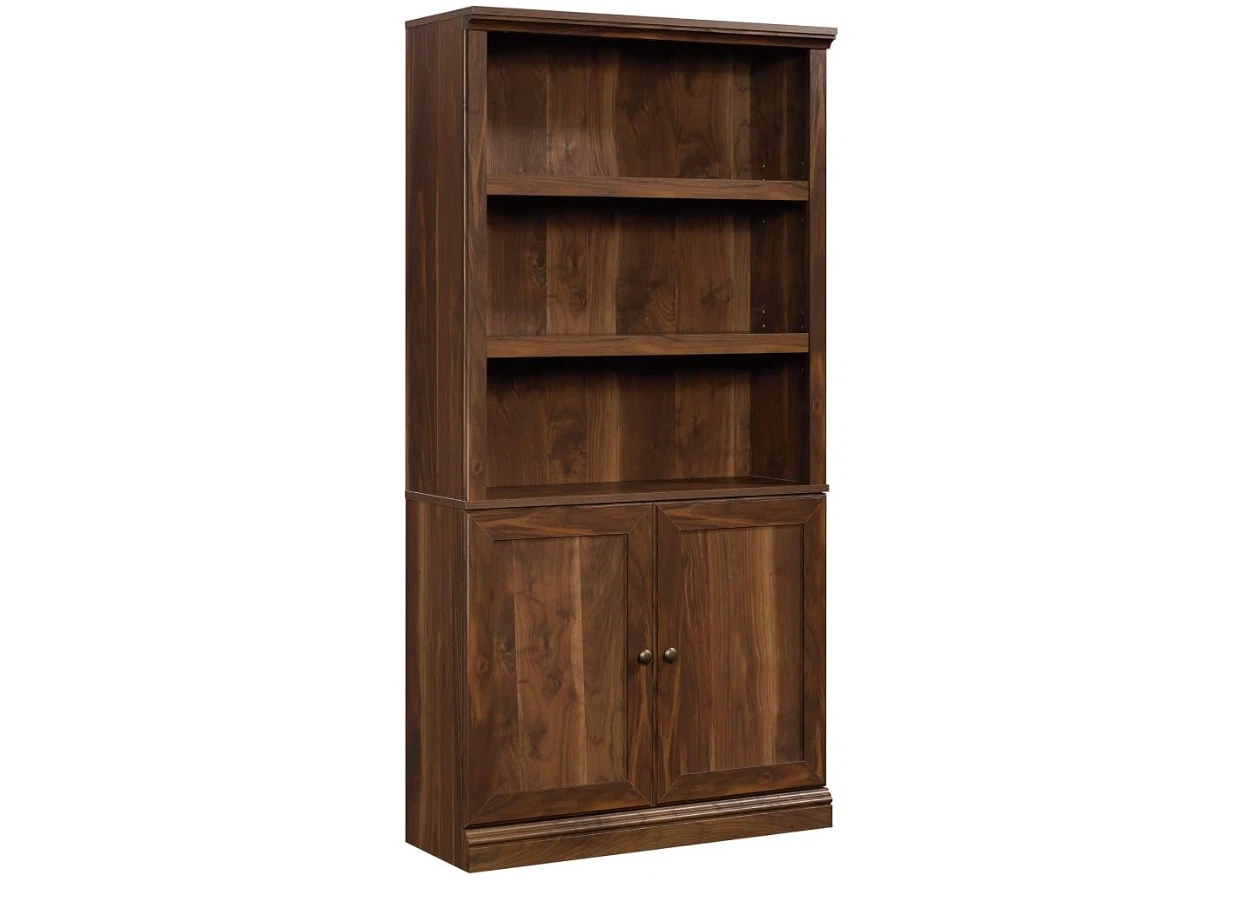Walnut Finish Bookcase with Cabinet Doors