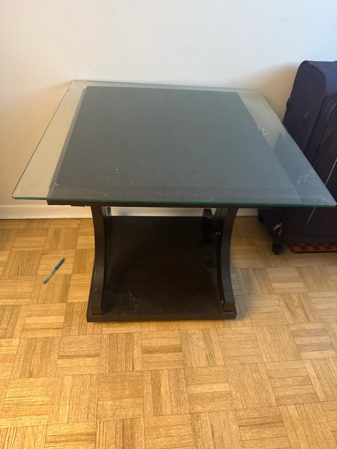 Modern Glass and Dark Wood Side Table