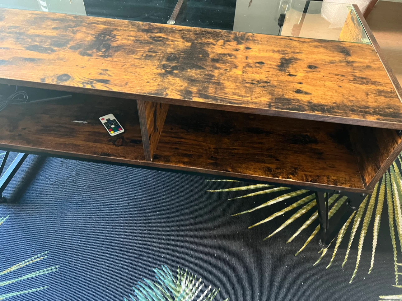 Rustic Industrial Coffee Table with LED Lights