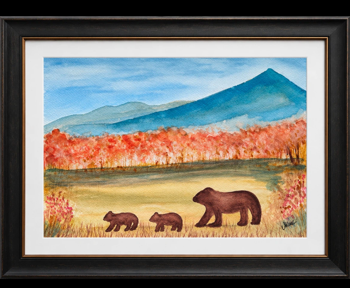 Original Watercolour Painting- Bear Family Landscape