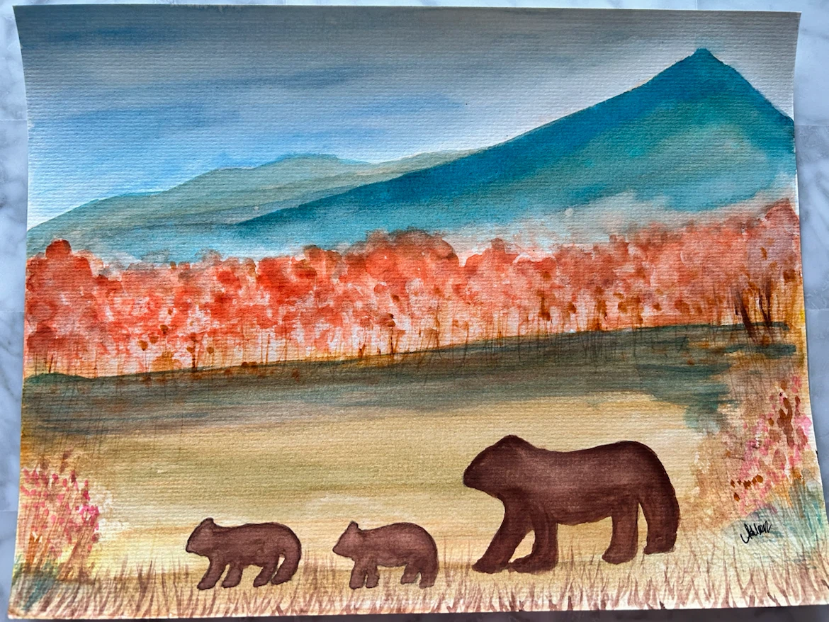 Original Watercolour Painting- Bear Family Landscape - photo 2