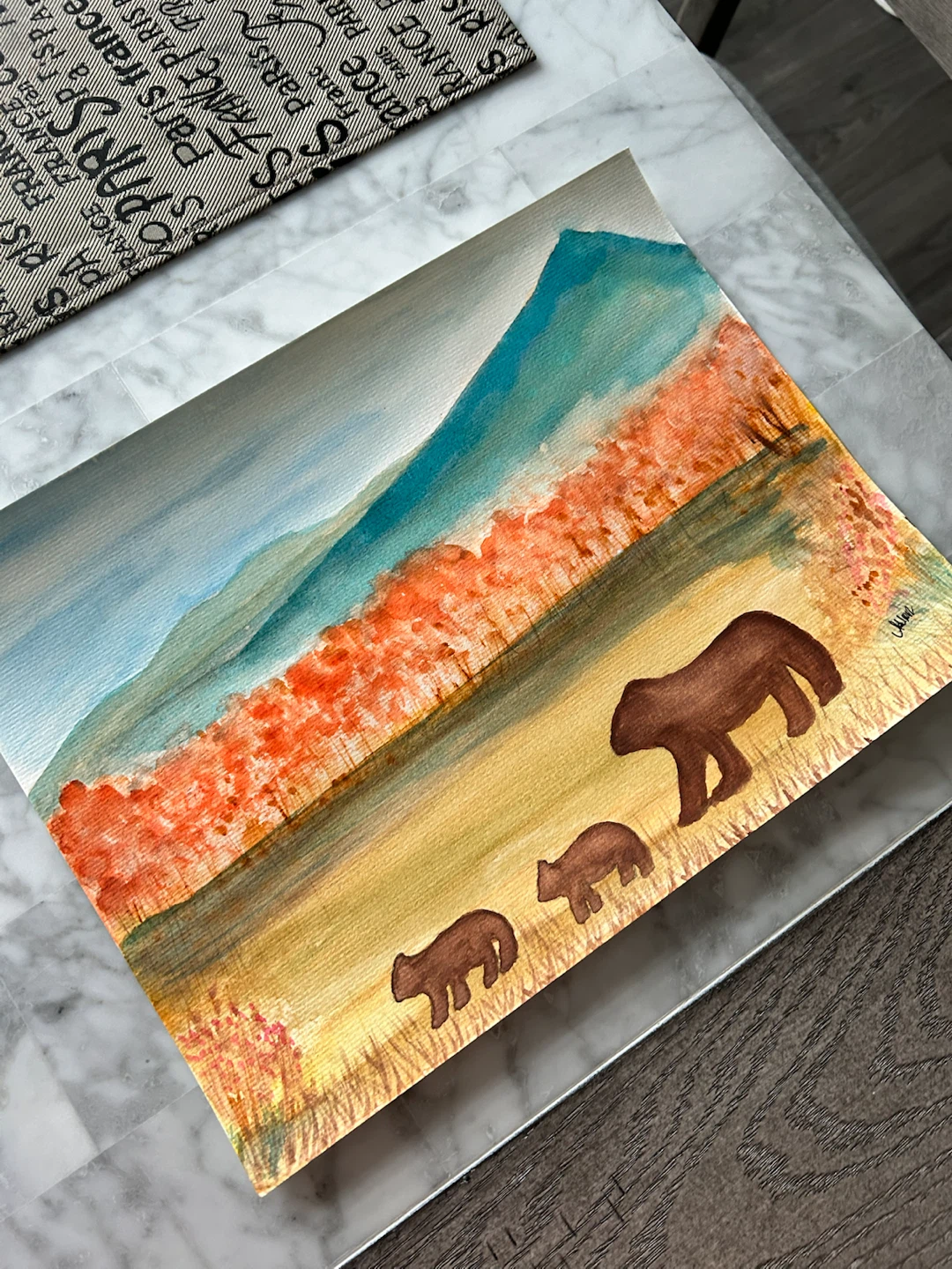 Original Watercolour Painting- Bear Family Landscape - photo 3