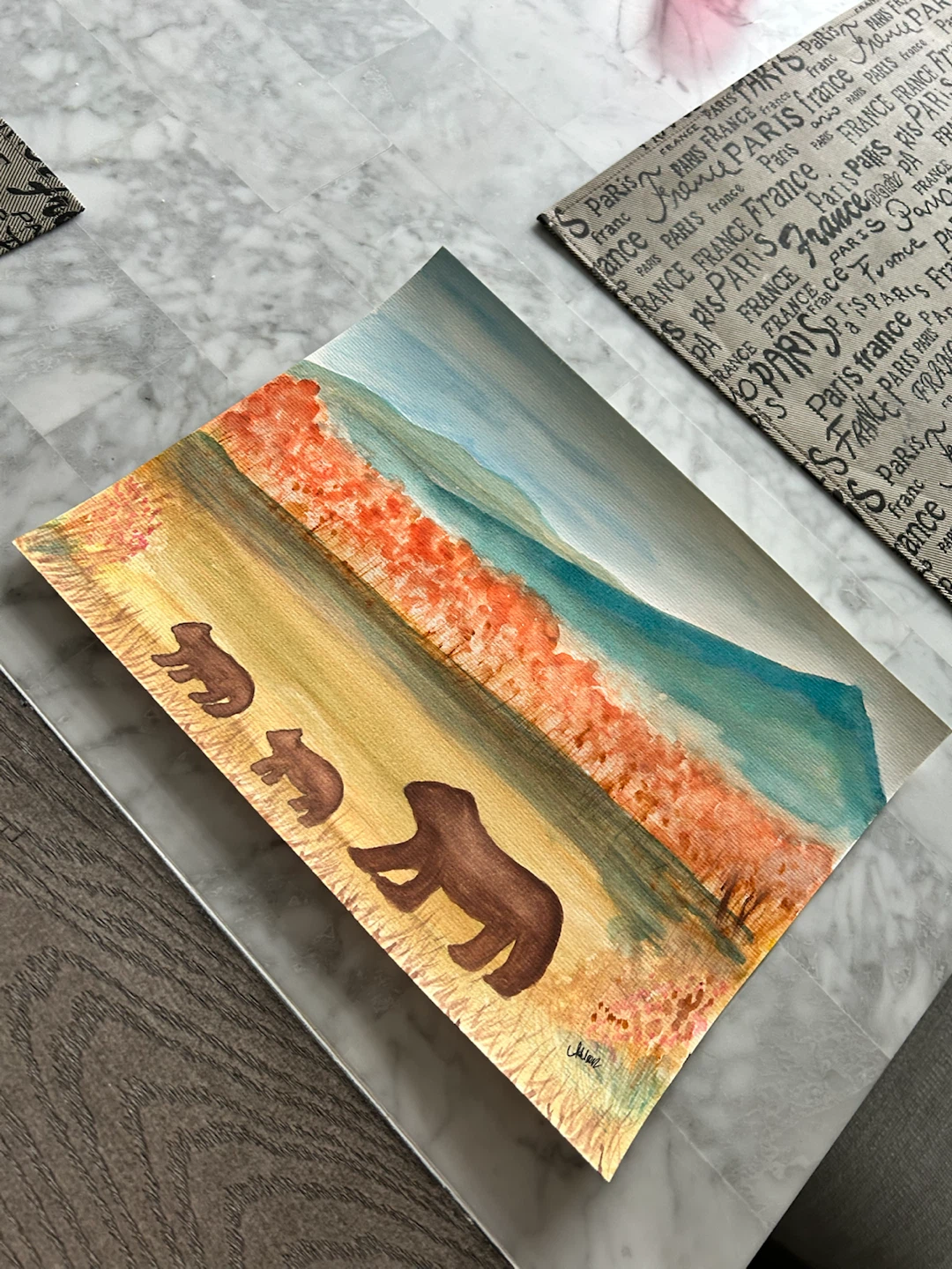Original Watercolour Painting- Bear Family Landscape - photo 4