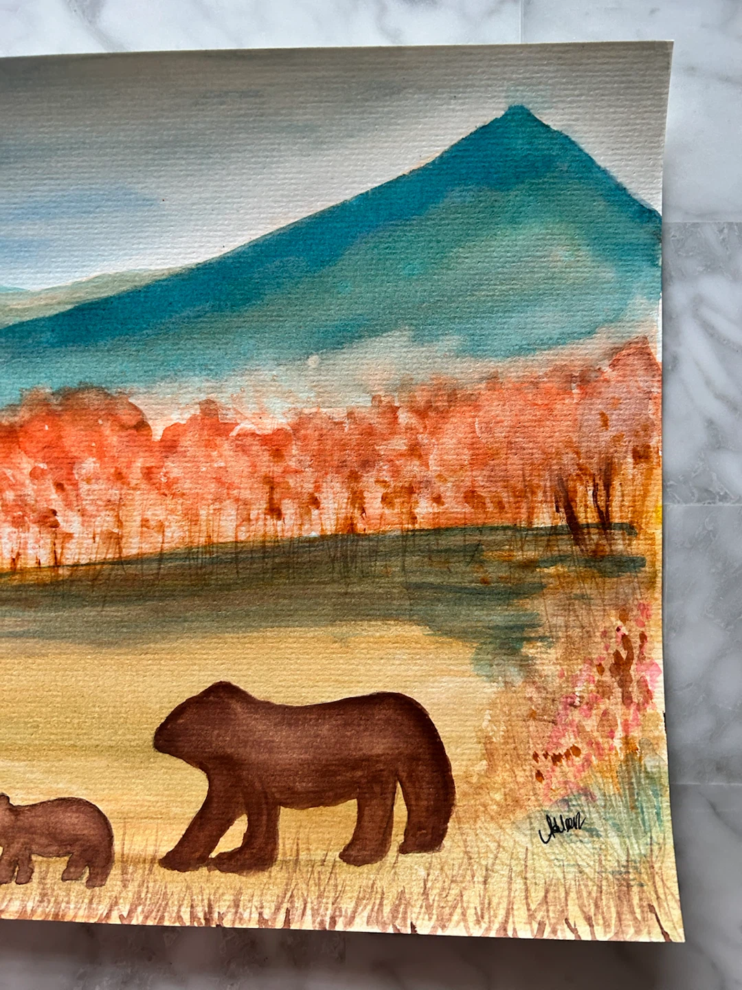 Original Watercolour Painting- Bear Family Landscape - photo 5