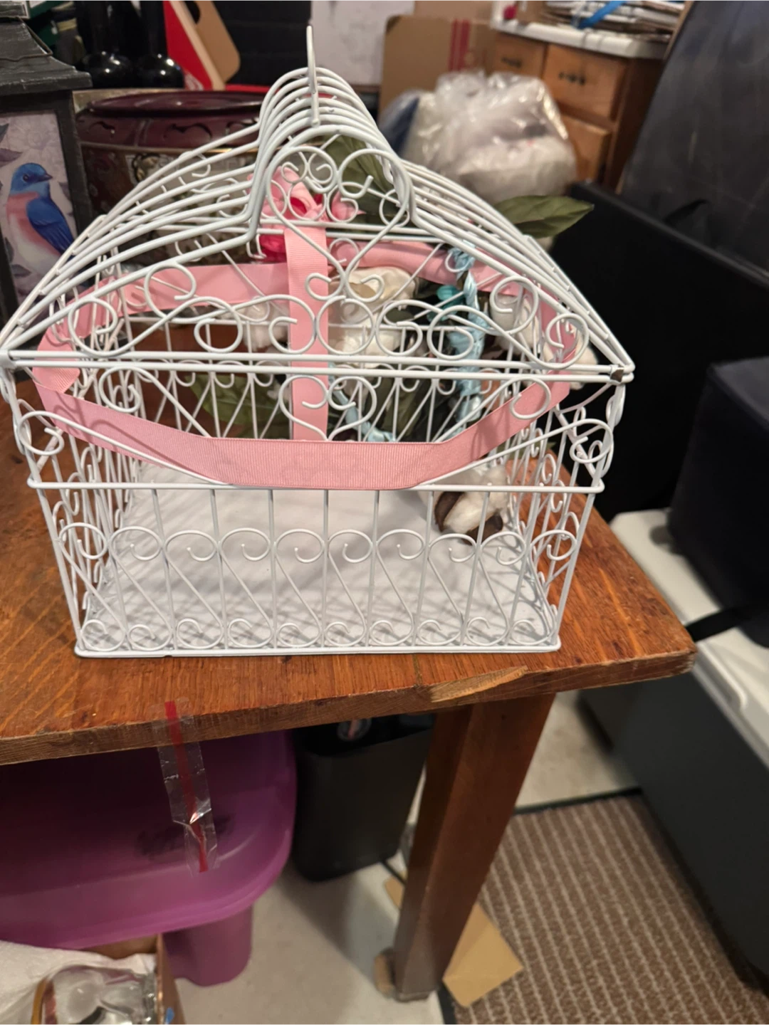 Decorative white wire birdcage with flowers - photo 2