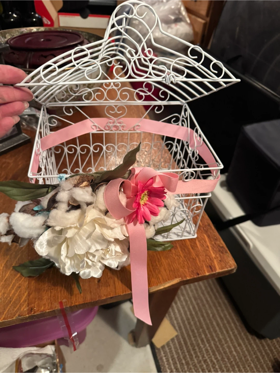 Decorative white wire birdcage with flowers - photo 3