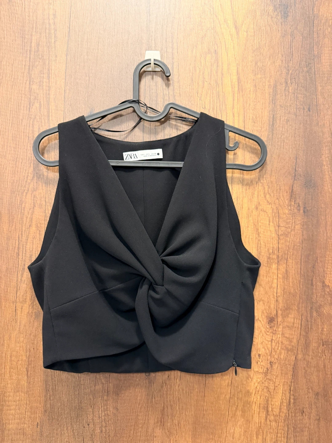 ZARA Black Twist-Front Sleeveless Crop Top – Size L - photo 3
