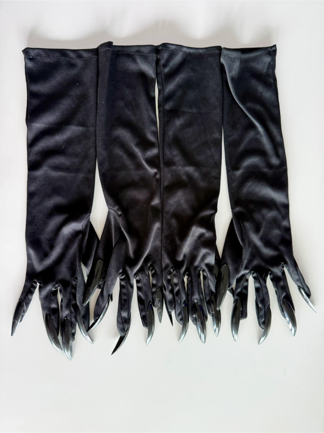 Two Pairs of Black Satin Claw Gloves