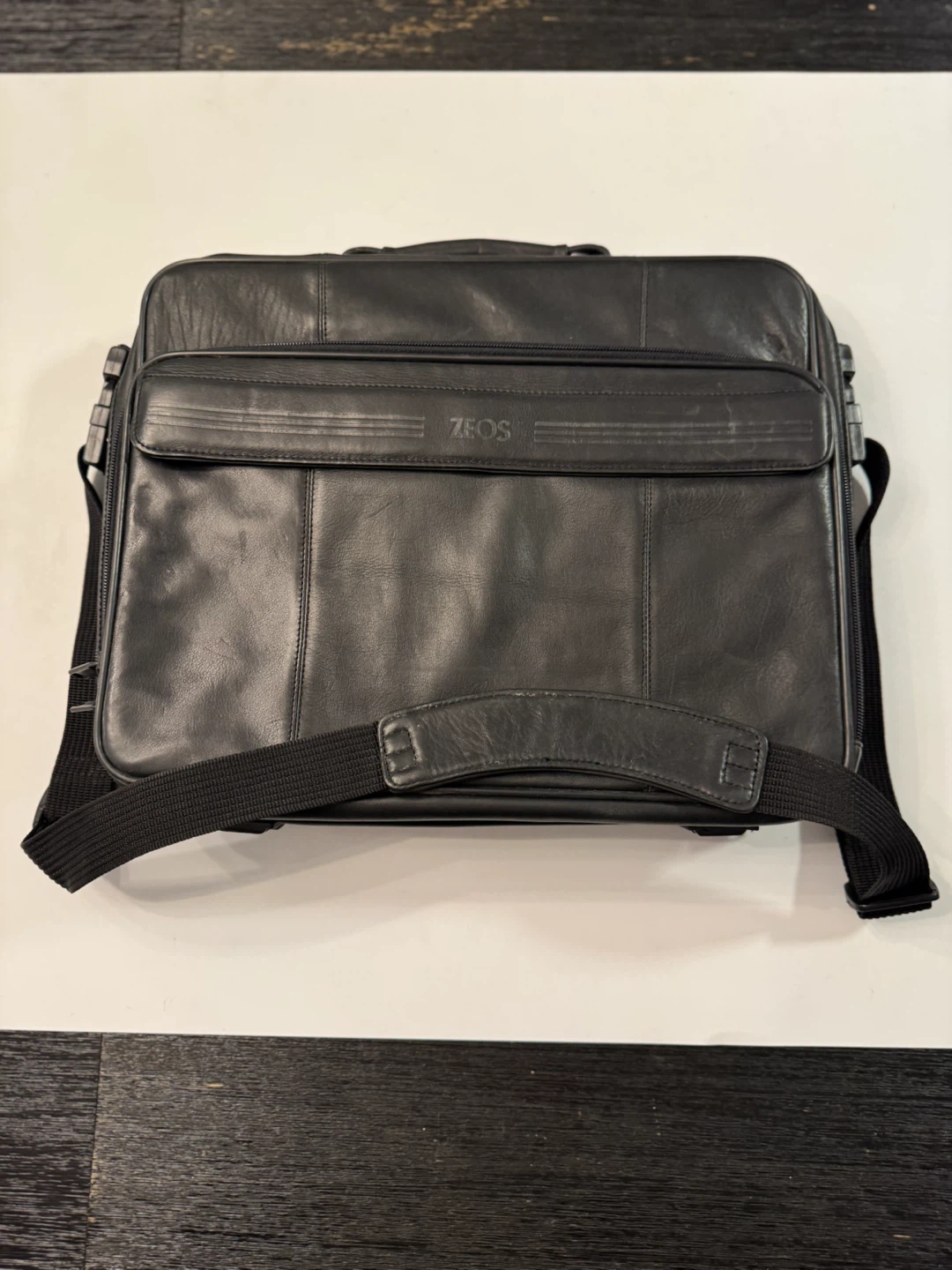 ZEOS Black Leather Briefcase Laptop Case,