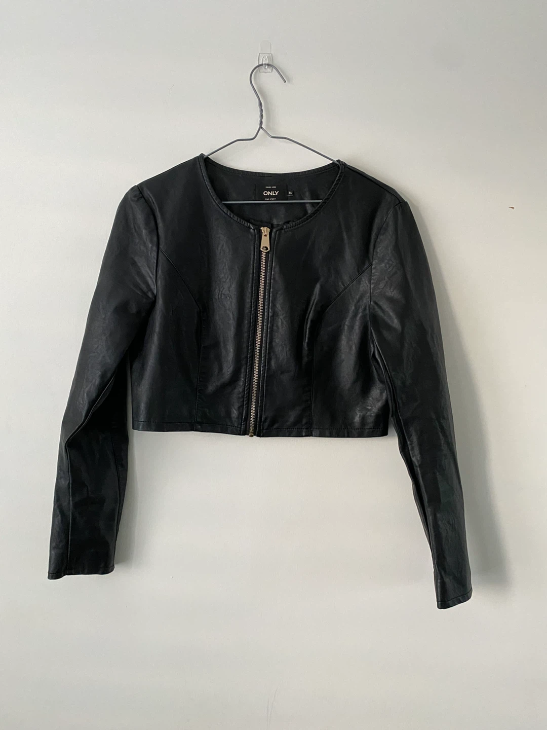 ONLY Women’s Black Cropped Faux Leather Jacket – Size 36 - photo 2