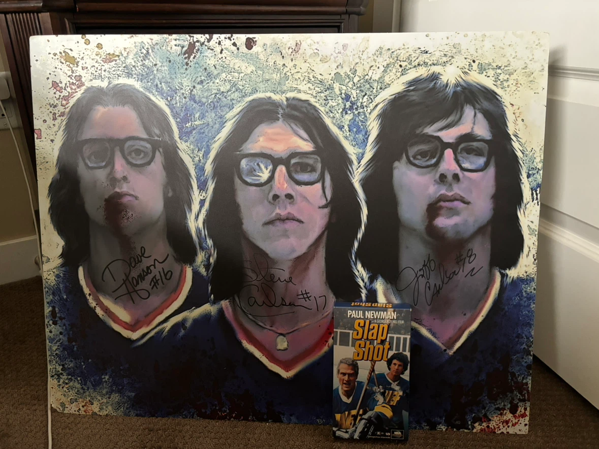 Signed Slap Shot Hanson Brothers Canvas Print