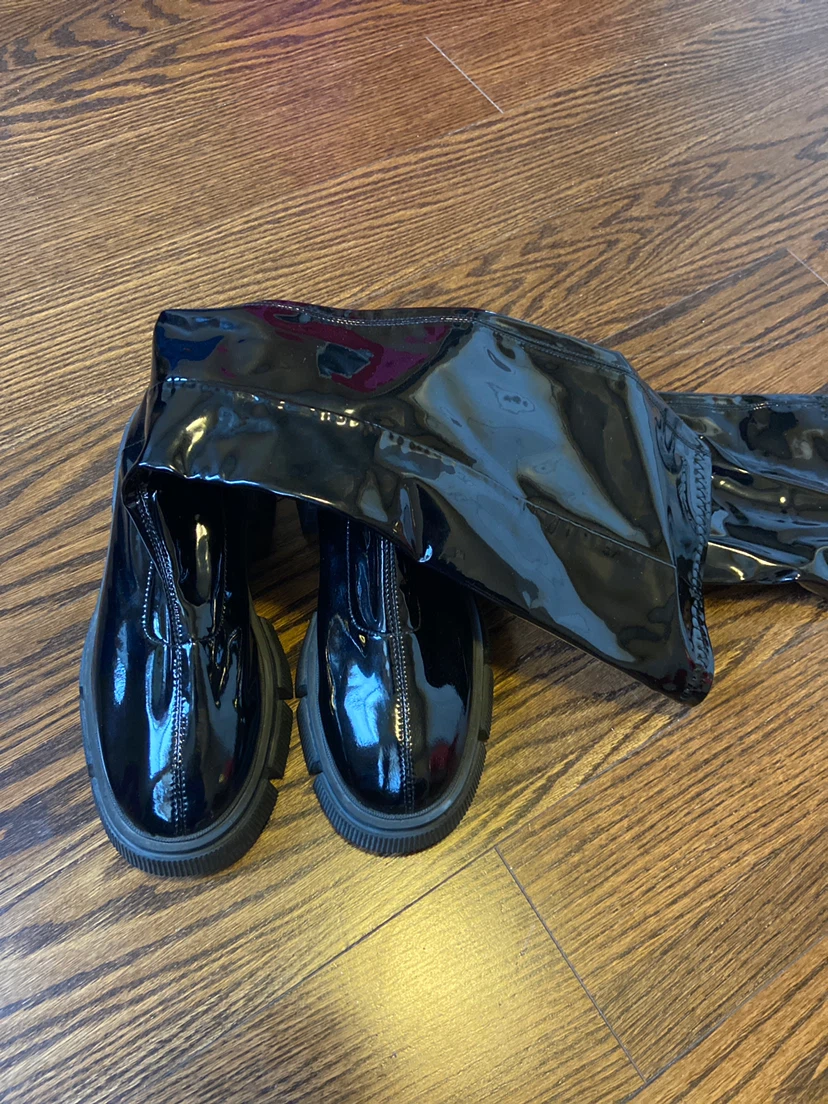 Zara Black Patent Knee High Boots