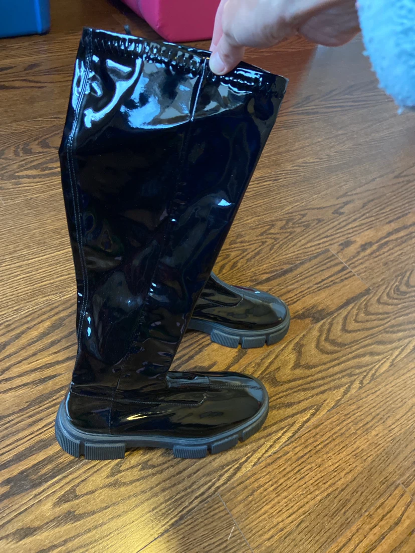 Zara Black Patent Knee High Boots - photo 2